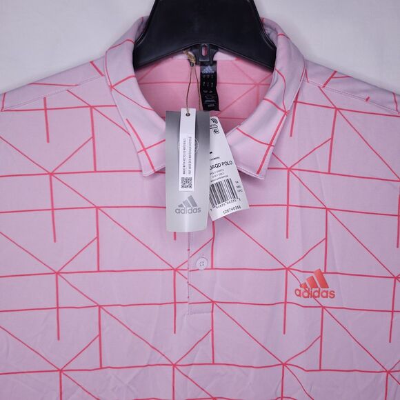 Adidas Polo Shirt Mens Large Pink Lines Jacquard NWT - Picture 1 of 13